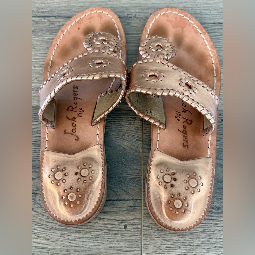 Jack Rogers Bronze Leather Thong Sandals Size 6.5